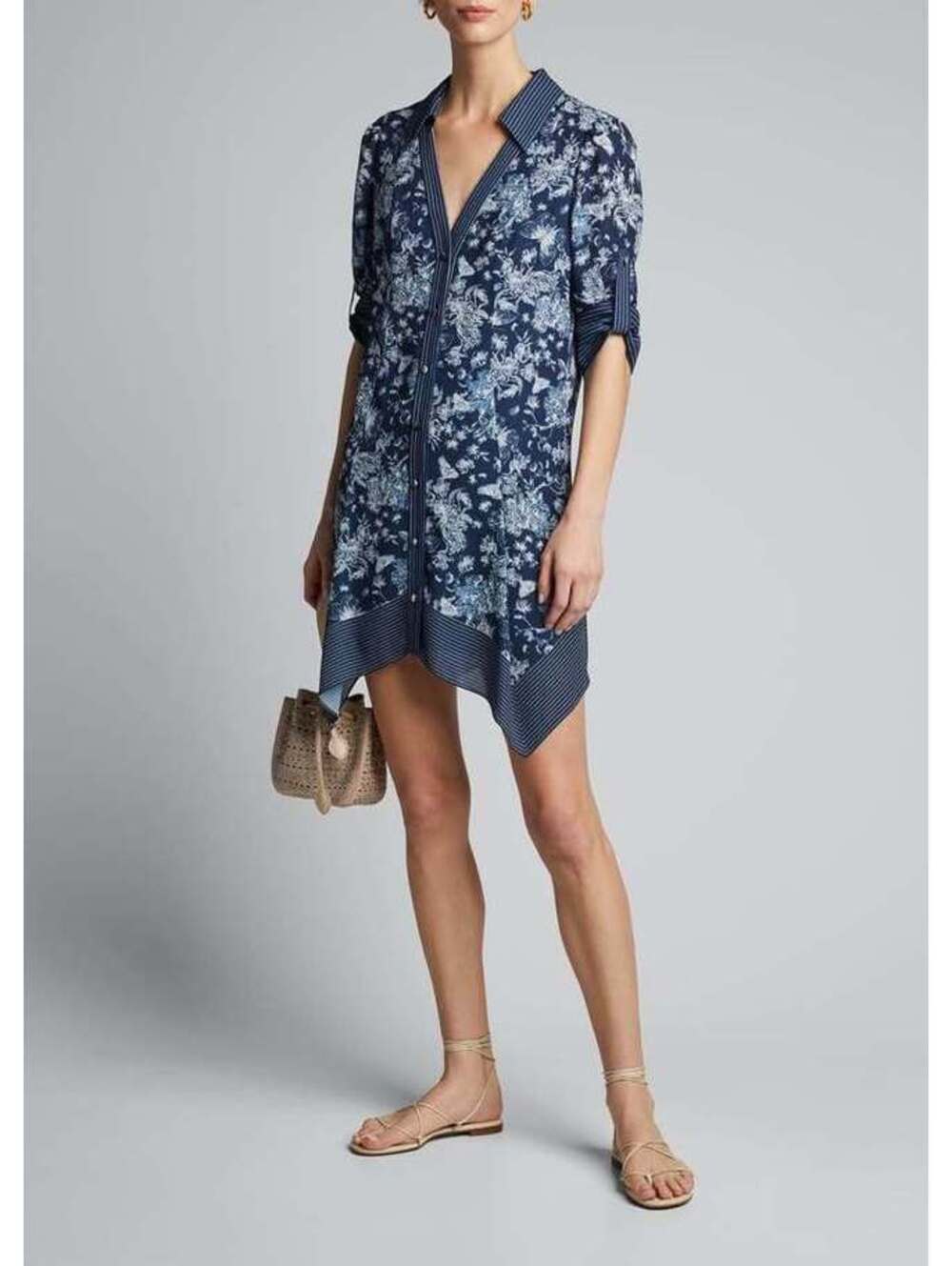 Alice + Olivia Conner Roll-Sleeve Handkerchief Button Down Dress Size Medium